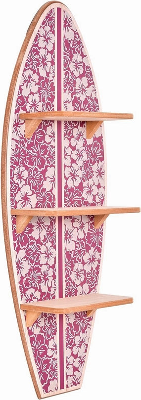 American Art Decor Reyn Spooner Biscus Bounth Earth Red Surfboard Printed Wall Shelf - 13" x 35"