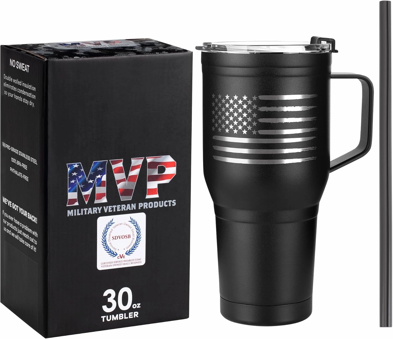 American Flag 30oz Stainless Steel Tumbler with Handle - Double Wall Vacuum Insulated Coffee Mug for Cold and Hot Drinks - Flag 30oz Handle Tumbler