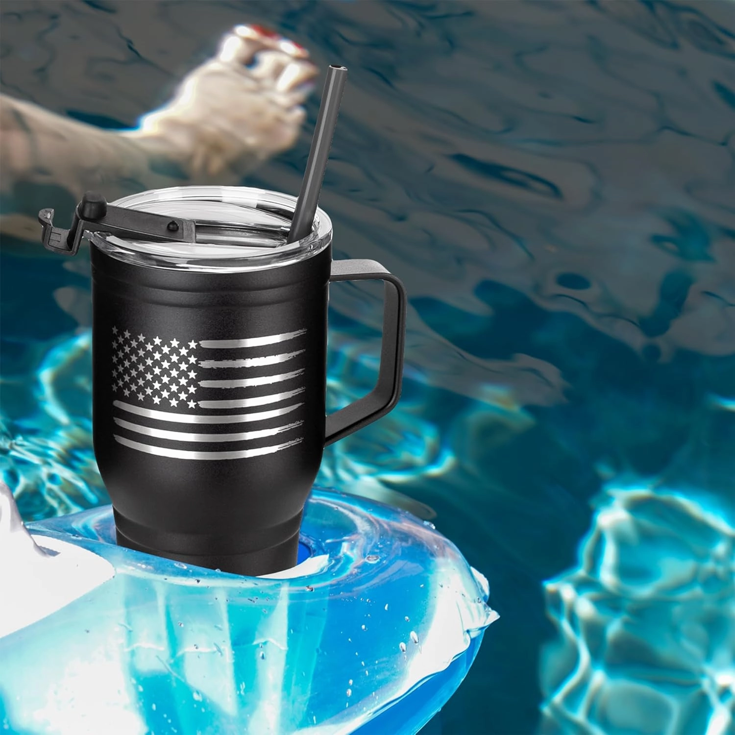 American Flag 30oz Stainless Steel Tumbler with Handle - Double Wall Vacuum Insulated Coffee Mug for Cold and Hot Drinks - Flag 30oz Handle Tumbler