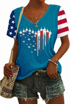 American Flag Fighter Jet Airplane Shirt 4th of July Plane Air Force Shirt Red White Blue Patriotic USA Flag Tops