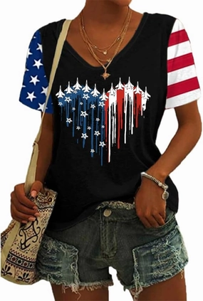 American Flag Fighter Jet Airplane Shirt 4th of July Plane Air Force Shirt Red White Blue Patriotic USA Flag Tops