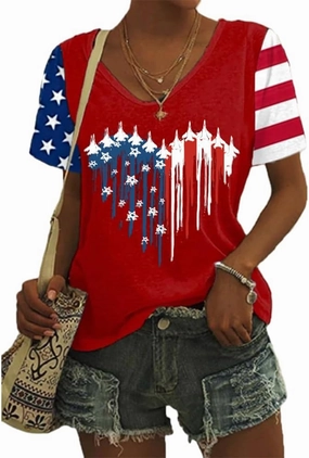 American Flag Fighter Jet Airplane Shirt 4th of July Plane Air Force Shirt Red White Blue Patriotic USA Flag Tops
