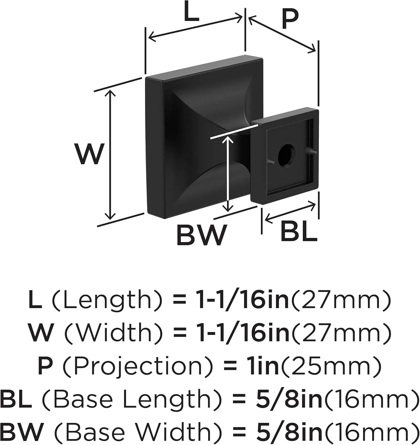 Amerock 10BX37024MB | Matte Black Cabinet Knob | 1-1/16 inch (27mm) Length | 10 Pack | Pedestal | Furniture Hardware
