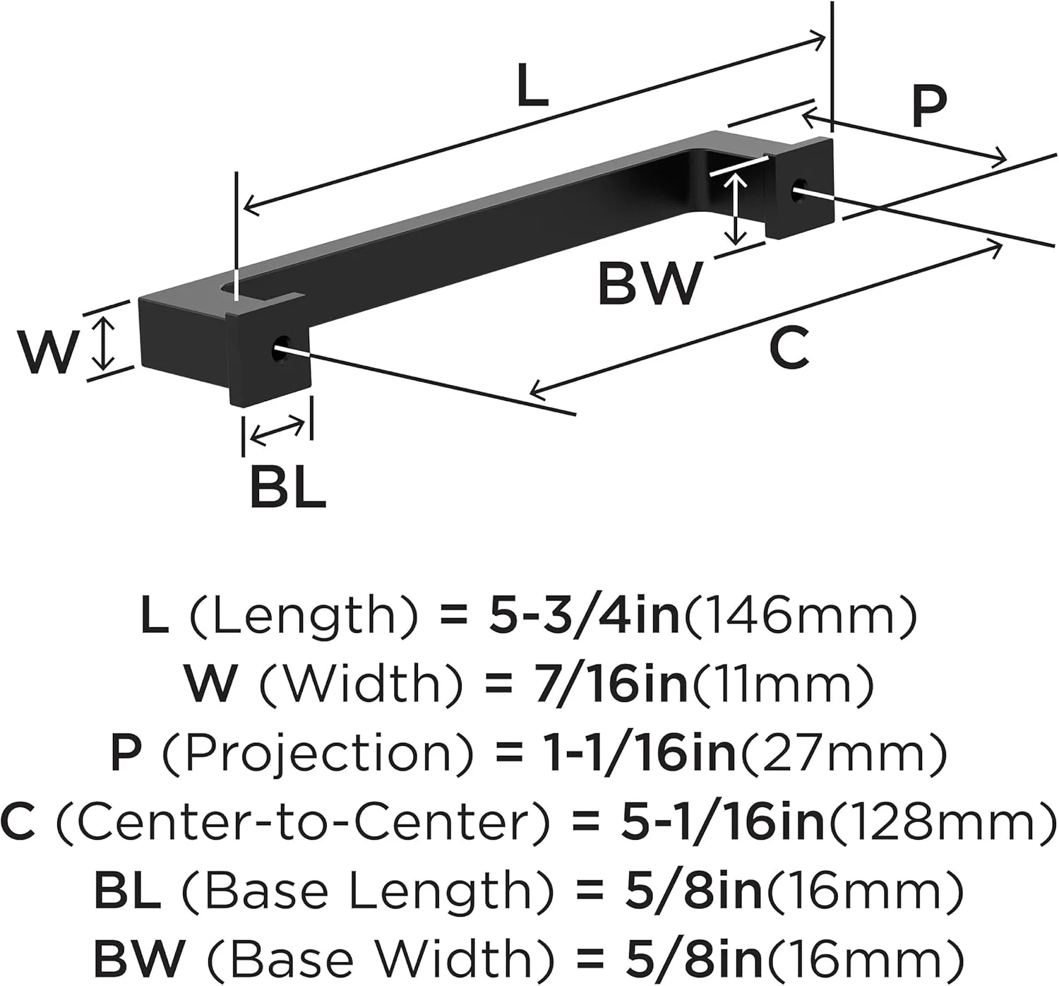 Amerock 10BX37032MB | Matte Black Cabinet Pull | 5-1/16 inch (128mm) Center-to-Center | 10 Pack | Bridgeport | Furniture Hardware