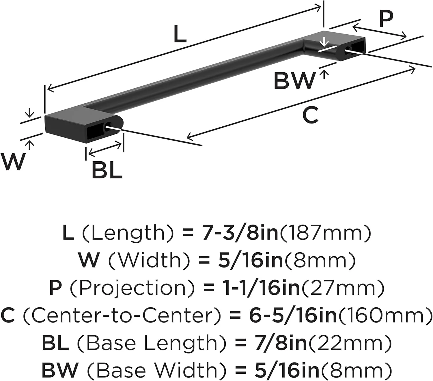 Amerock 10BX37133MB | Matte Black Cabinet Pull | 6-5/16 inch (160mm) Center-to-Center | 10 Pack | Cityscape | Furniture Hardware