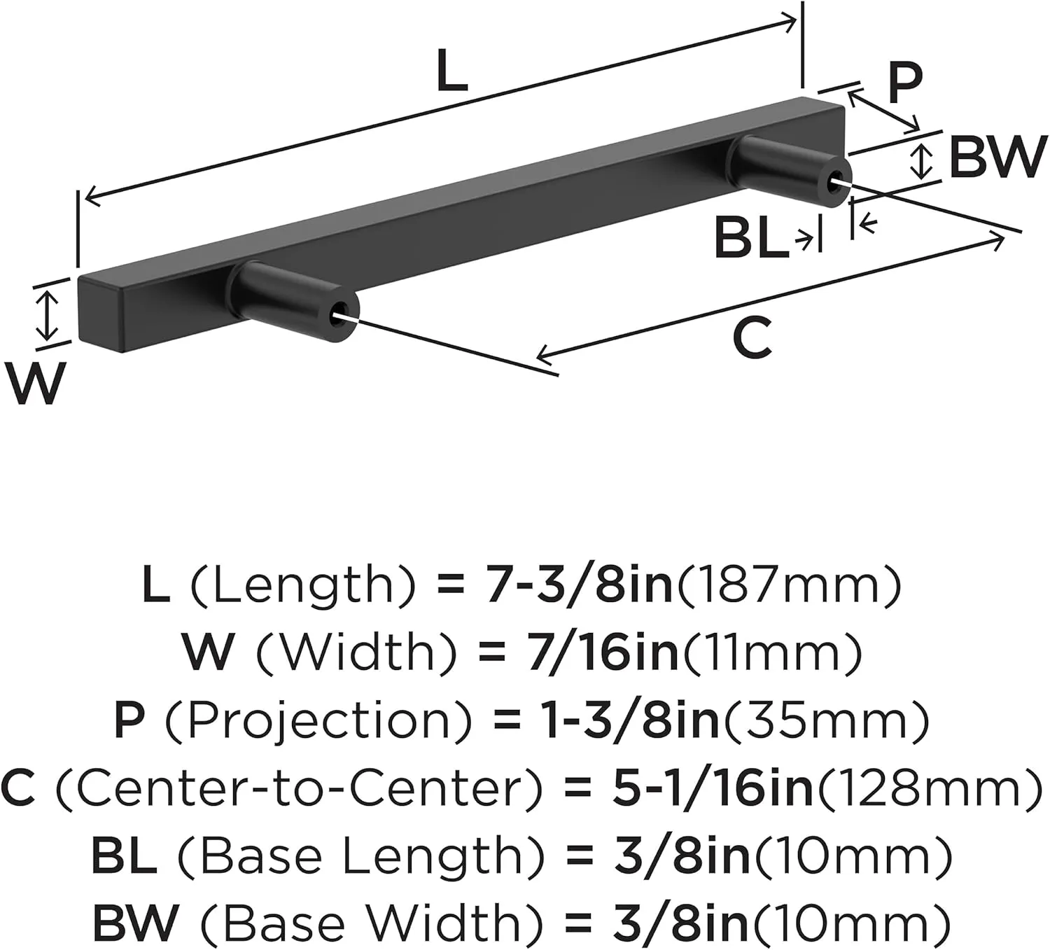 Amerock 10BX37177MB | Matte Black Cabinet Pull | 5-1/16 inch (128mm) Center-to-Center | 10 Pack | Bar Pulls Square | Furniture Hardware