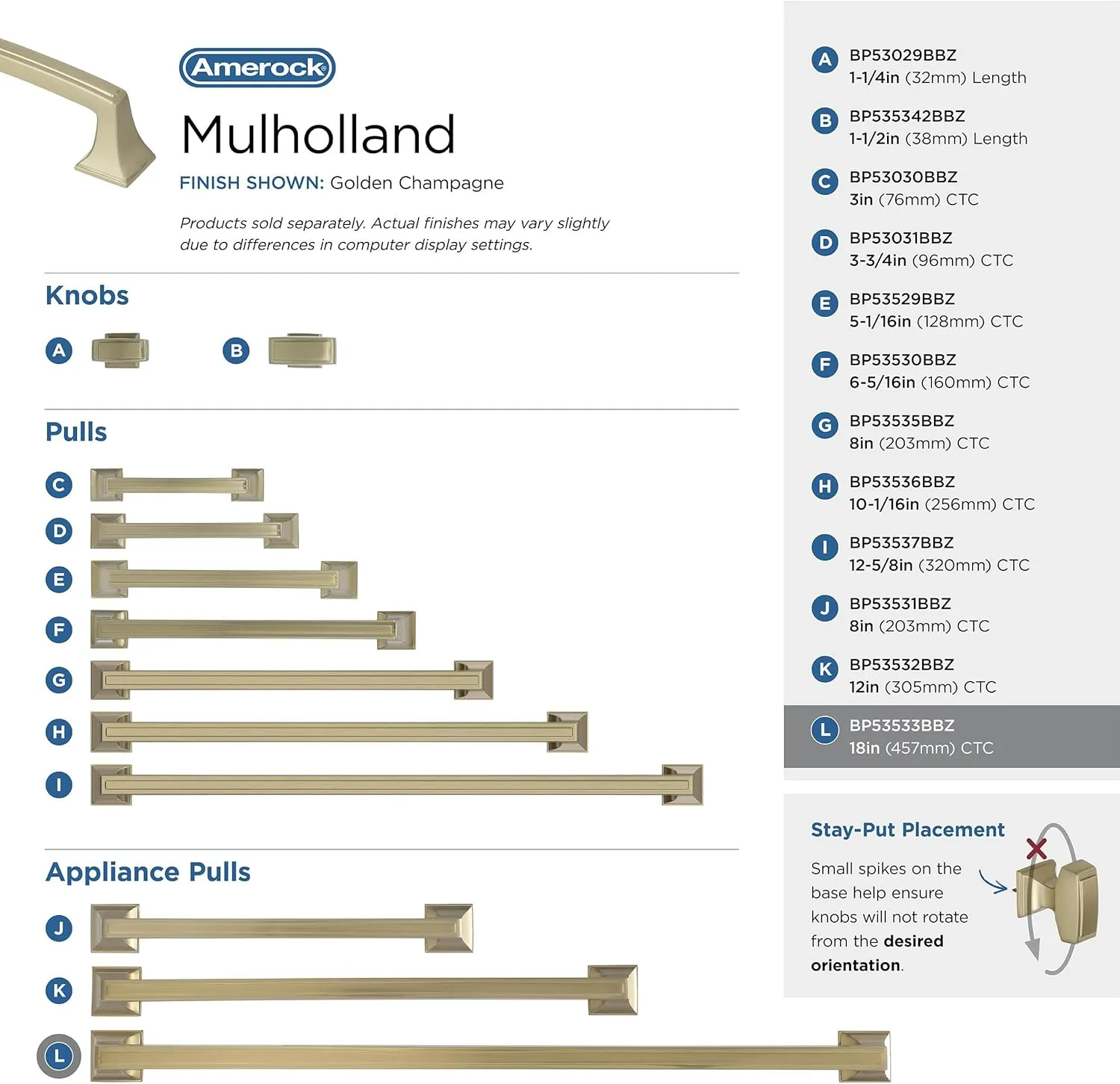 Amerock | Appliance Pull | Golden Champagne | 18 inch (457 mm) Center to Center | Mulholland | 1 Pack | Drawer Pull | Drawer Handle | Cabinet Hardware