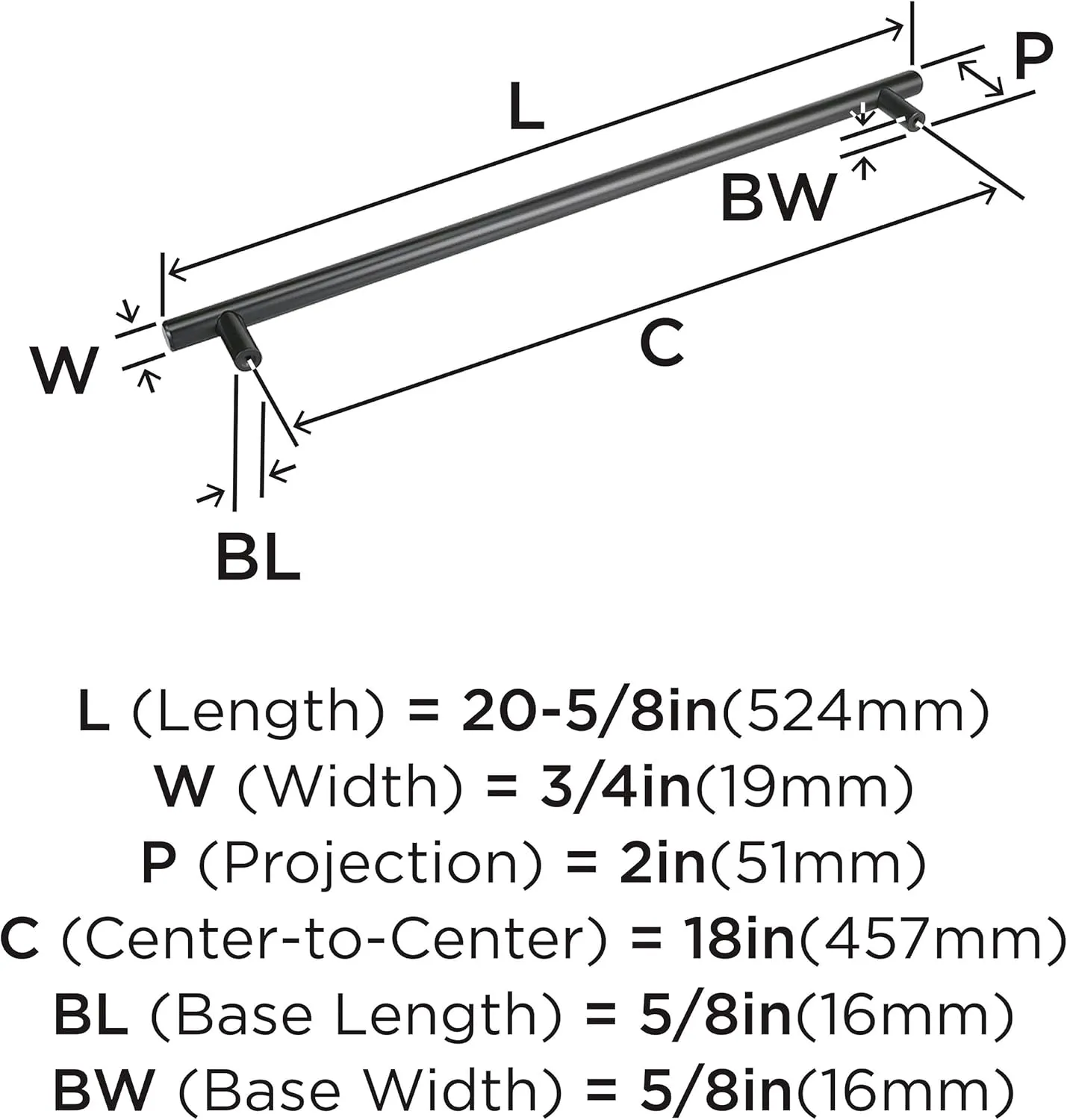 Amerock Bar Pulls 18 inch (457mm) Center-to-Center Matte Black Appliance Pull, BP54025MB