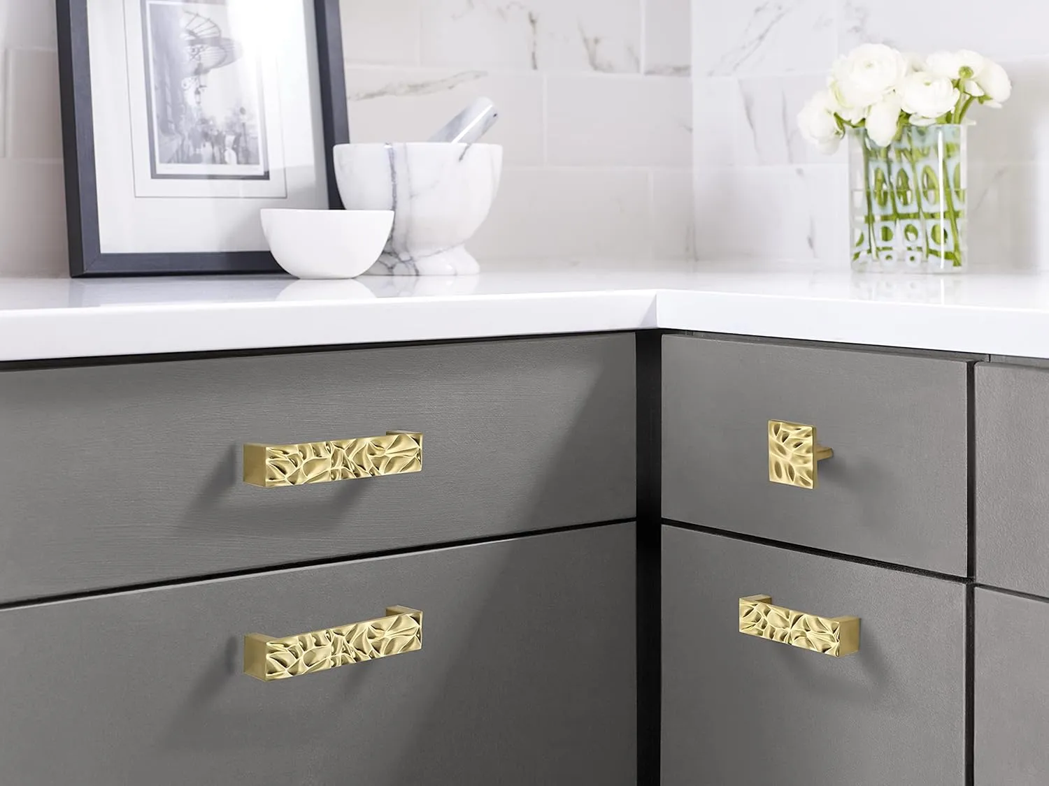 Amerock | Cabinet Pull | Brushed Gold | 5-1/16 inch (128 mm) Center to Center | Calathea | 1 Pack | Drawer Pull | Drawer Handle | Cabinet Hardware