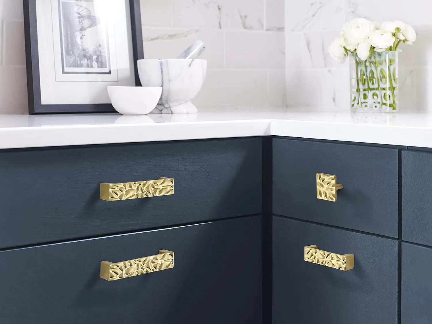 Amerock | Cabinet Pull | Brushed Gold | 5-1/16 inch (128 mm) Center to Center | Calathea | 1 Pack | Drawer Pull | Drawer Handle | Cabinet Hardware