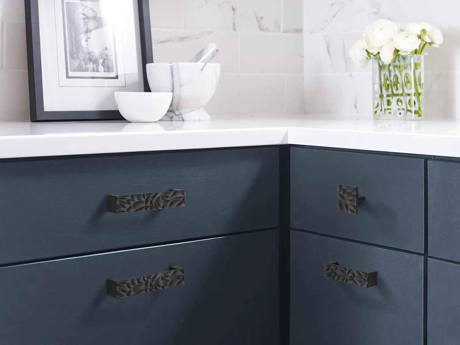 Amerock | Cabinet Pull | Matte Black | 5-1/16 inch (128 mm) Center to Center | Calathea | 1 Pack | Drawer Pull | Drawer Handle | Cabinet Hardware