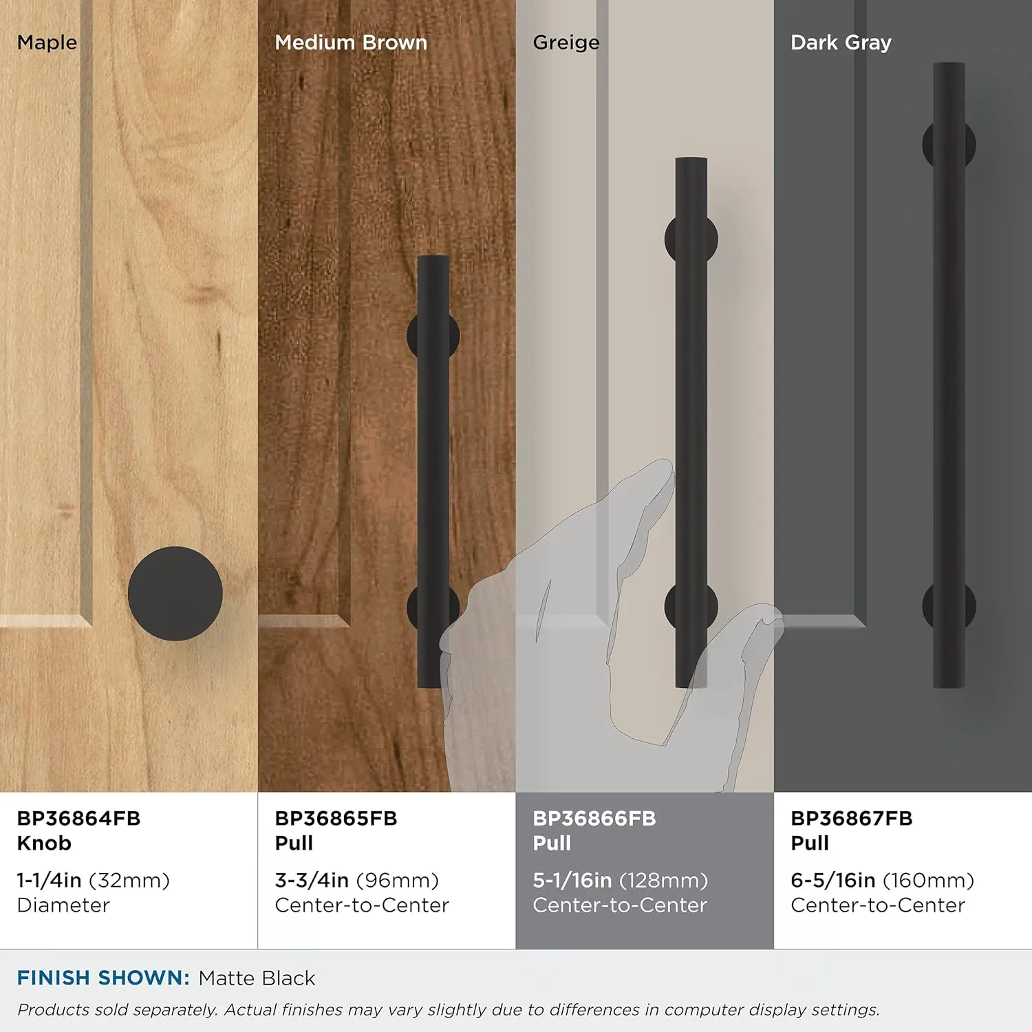 Amerock | Cabinet Pull | Matte Black | 5-1/16 inch (128 mm) Center-to-Center | Radius | 1 Pack | Drawer Pull | Cabinet Handle | Cabinet Hardware