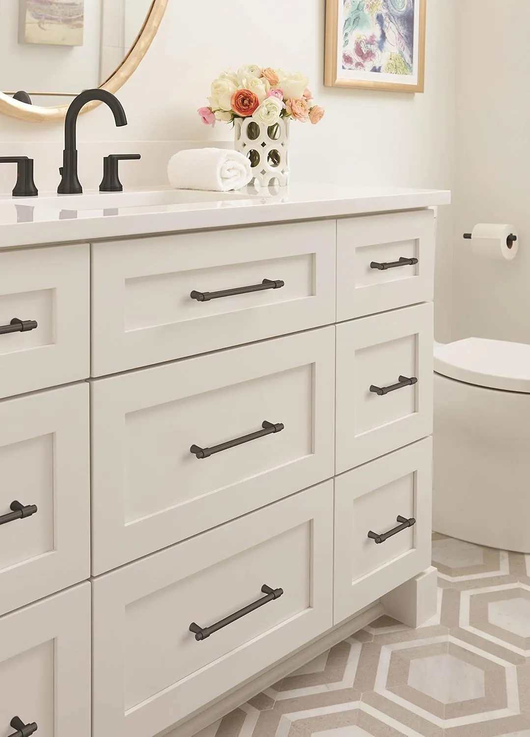 Amerock | Cabinet Pull | Matte Black | 6-5/16 inch (160 mm) Center-to-Center | Destine | 1 Pack | Drawer Pull | Cabinet Handle | Cabinet Hardware