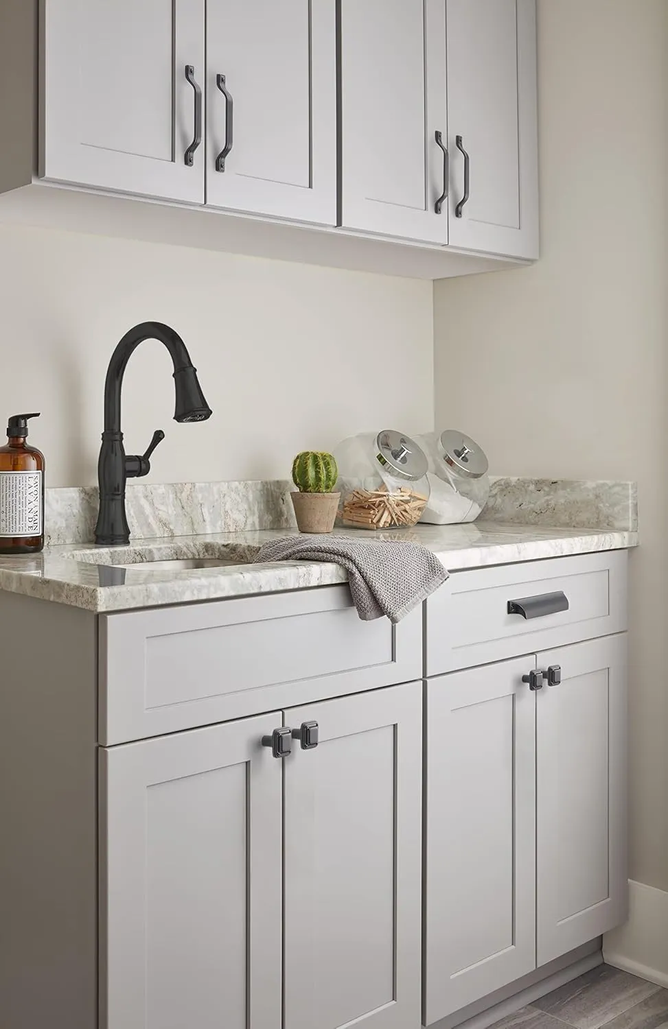 Amerock | Kitchen Cabinet Pull | Matte Black | 6-5/16 in (160 mm) Center-to-Center | Jolene | 1 Pack | Furniture Hardware | Cabinet Handle | Bathroom Drawer Pull