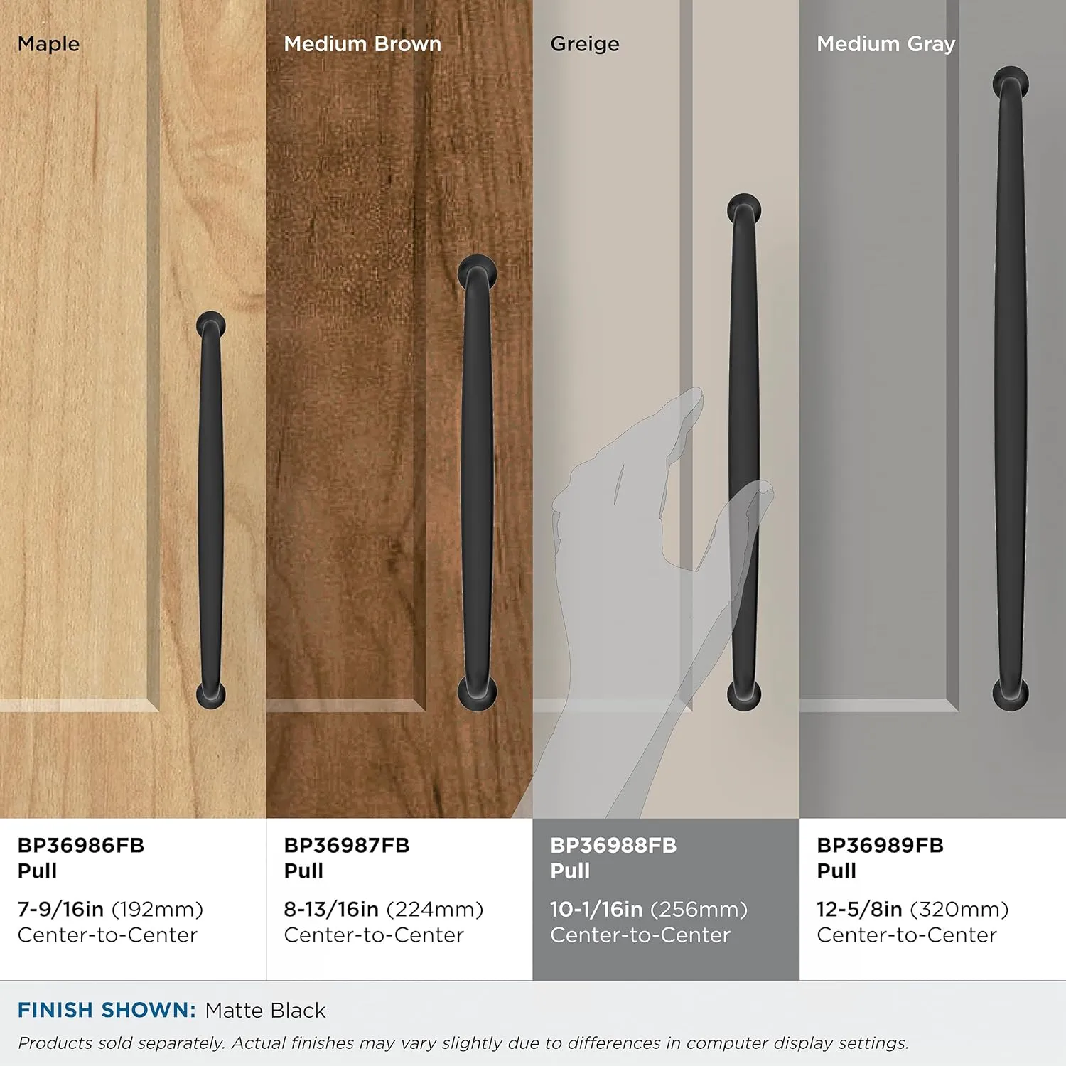 Amerock Renown 10-1/16 inch (256mm) Center-to-Center Matte Black Cabinet Pull, BP36988FB
