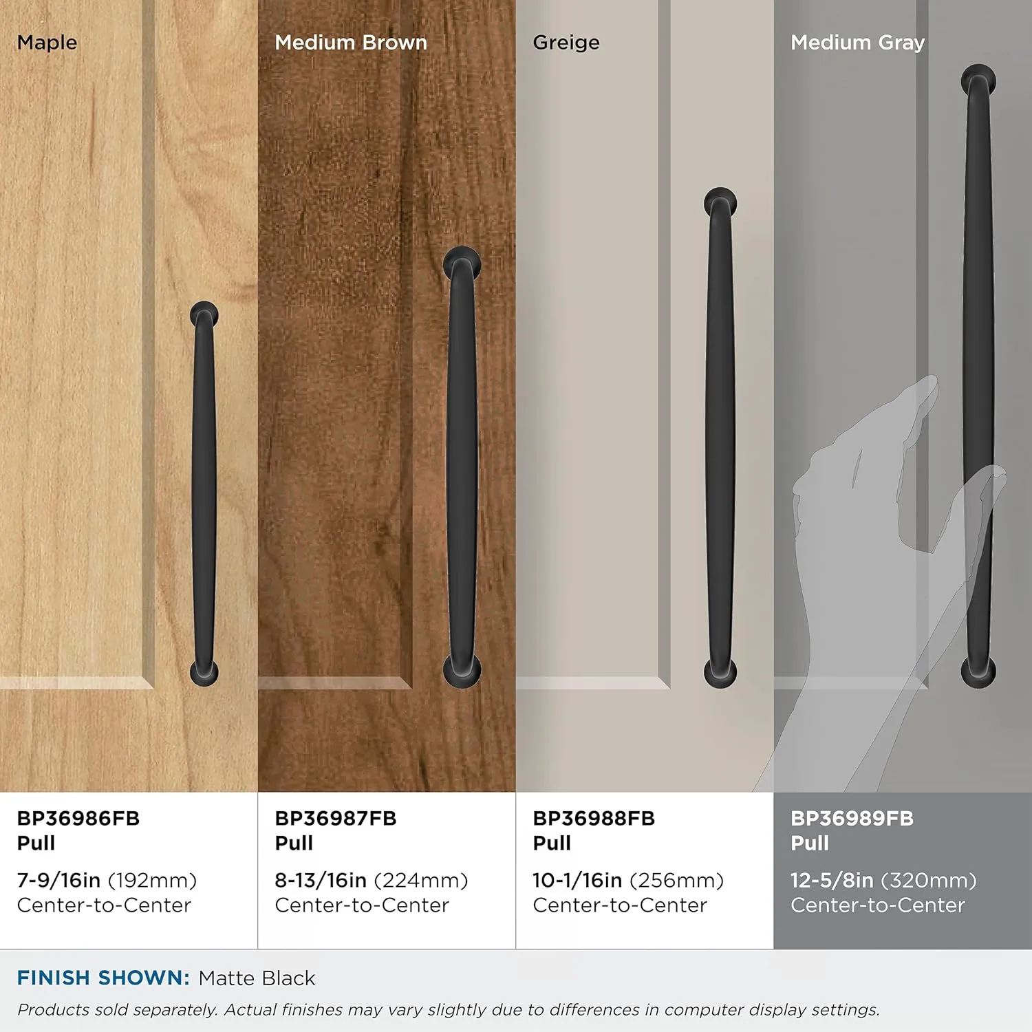 Amerock Renown 12-5/8 inch (320mm) Center-to-Center Matte Black Cabinet Pull, BP36989FB
