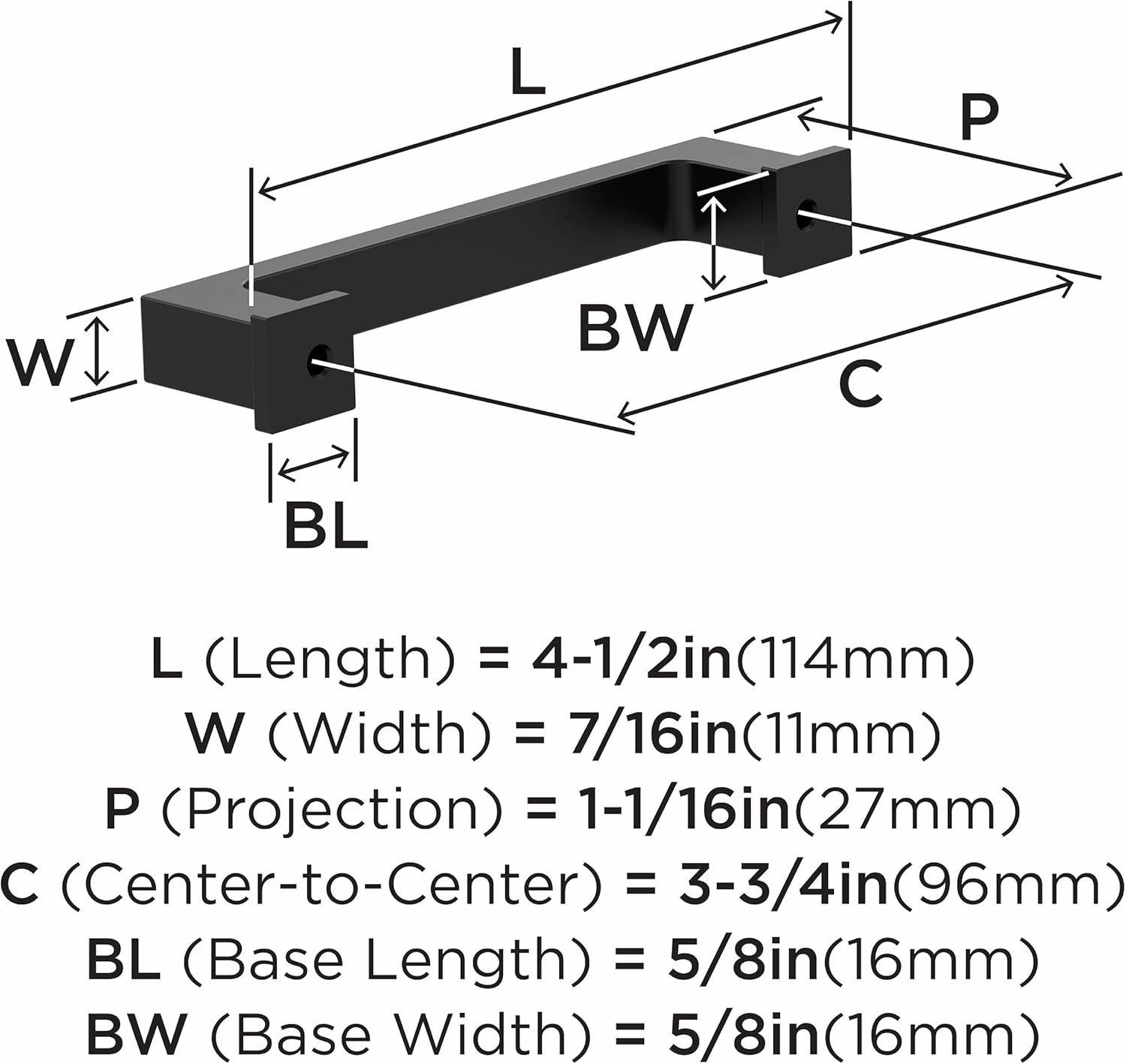 Amerock 10BX37031MB | Matte Black Cabinet Pull | 3-3/4 inch (96mm) Center-to-Center | 10 Pack | Bridgeport | Furniture Hardware
