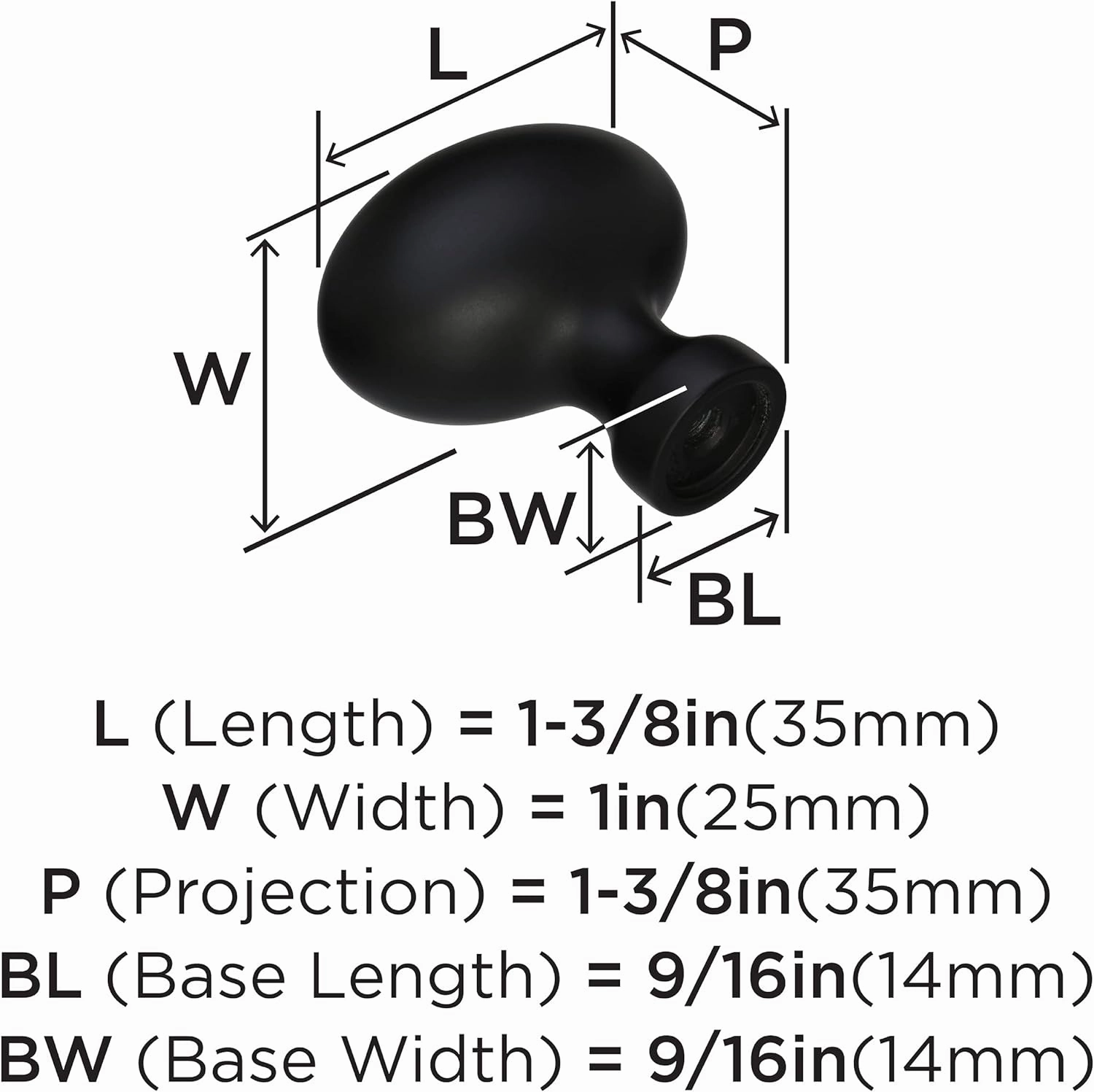 Amerock | Cabinet Knob | Matte Black | 1-3/8 inch (35 mm) Length | Vaile | 10 Pack | Drawer Knob | Cabinet Hardware