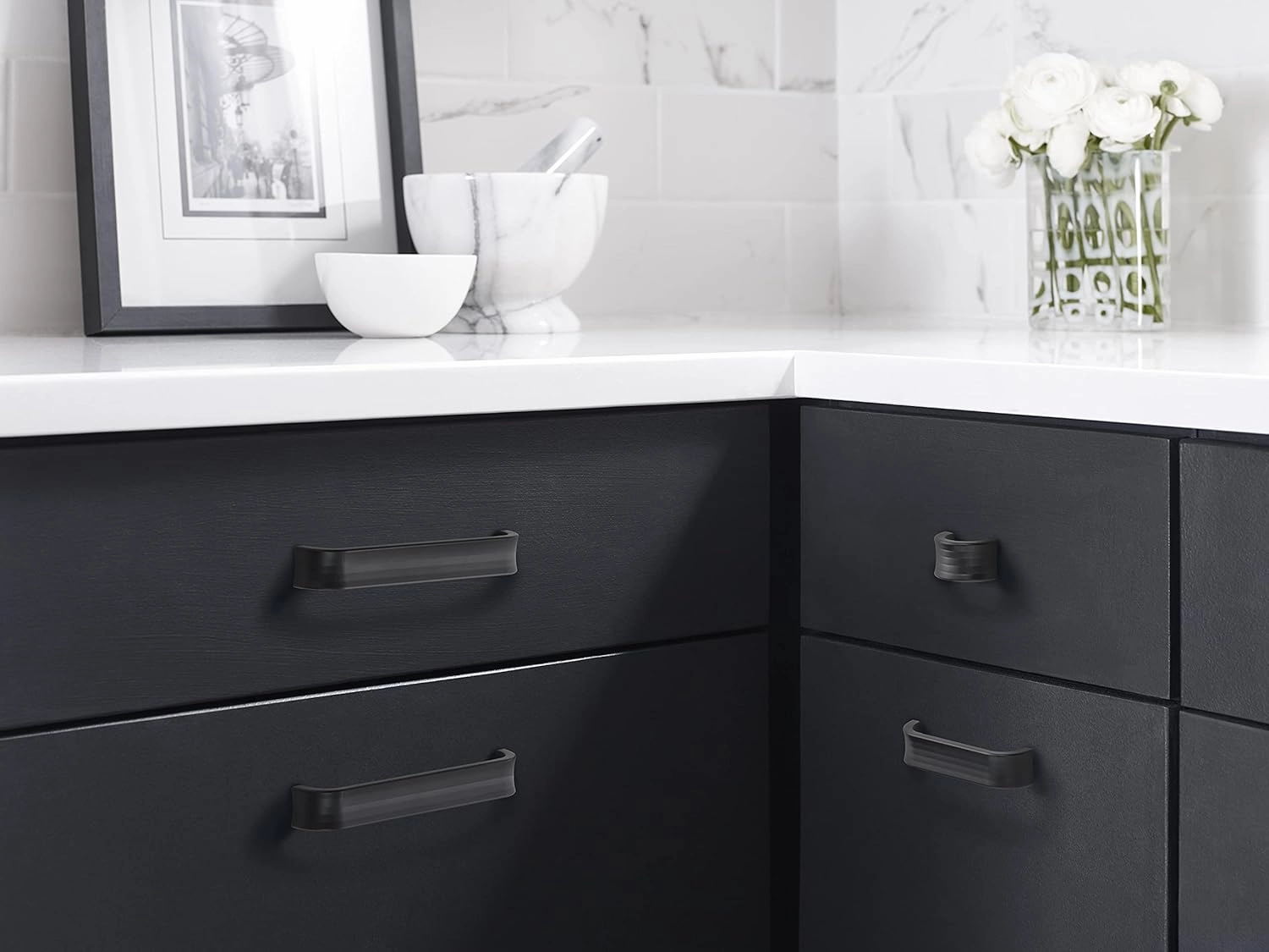 Amerock | Cabinet Pull | Matte Black | 6-5/16 inch (160 mm) Center to Center | Concentric | 1 Pack | Drawer Pull | Drawer Handle | Cabinet Hardware