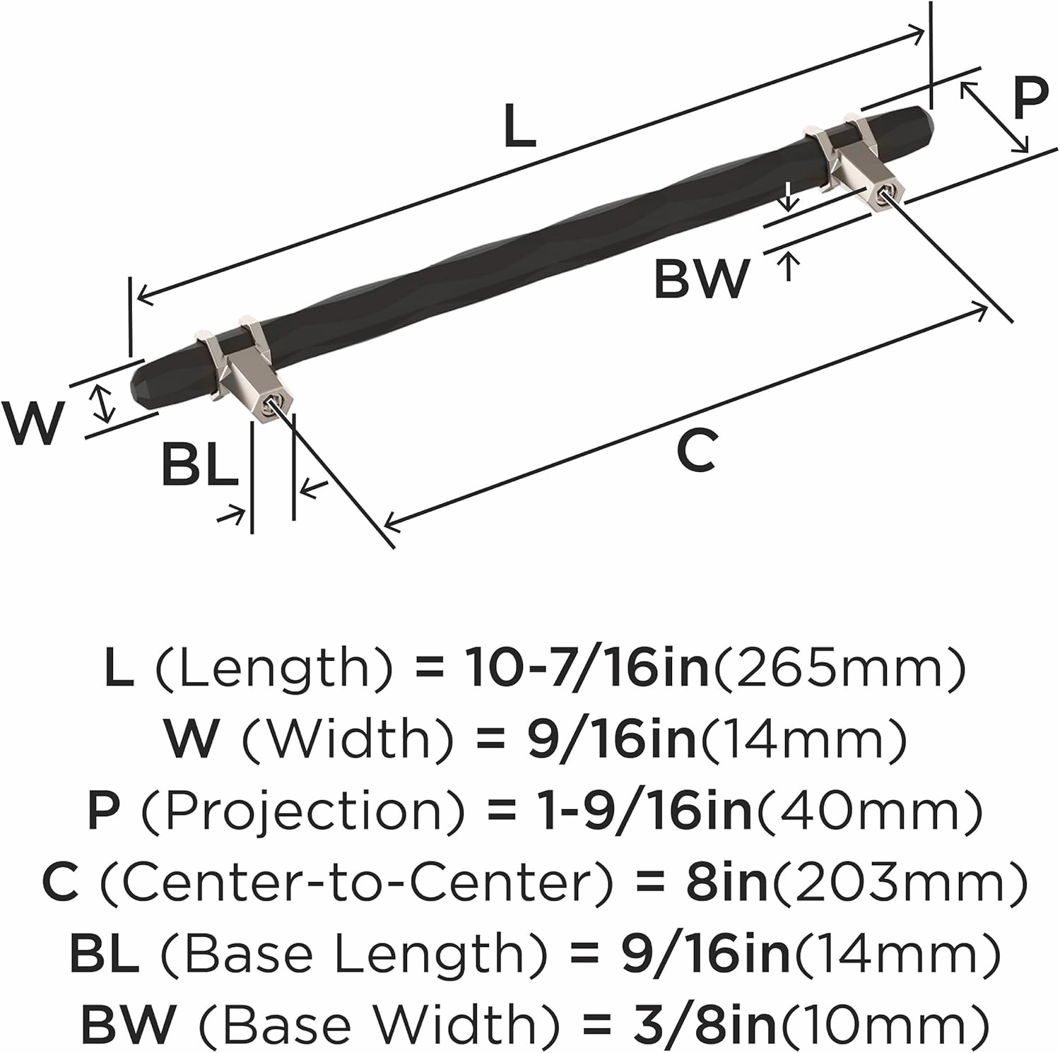 Amerock London 8 inch (203mm) Center-to-Center Black Bronze/Polished Nickel Cabinet Pull, BP36663BBRPN