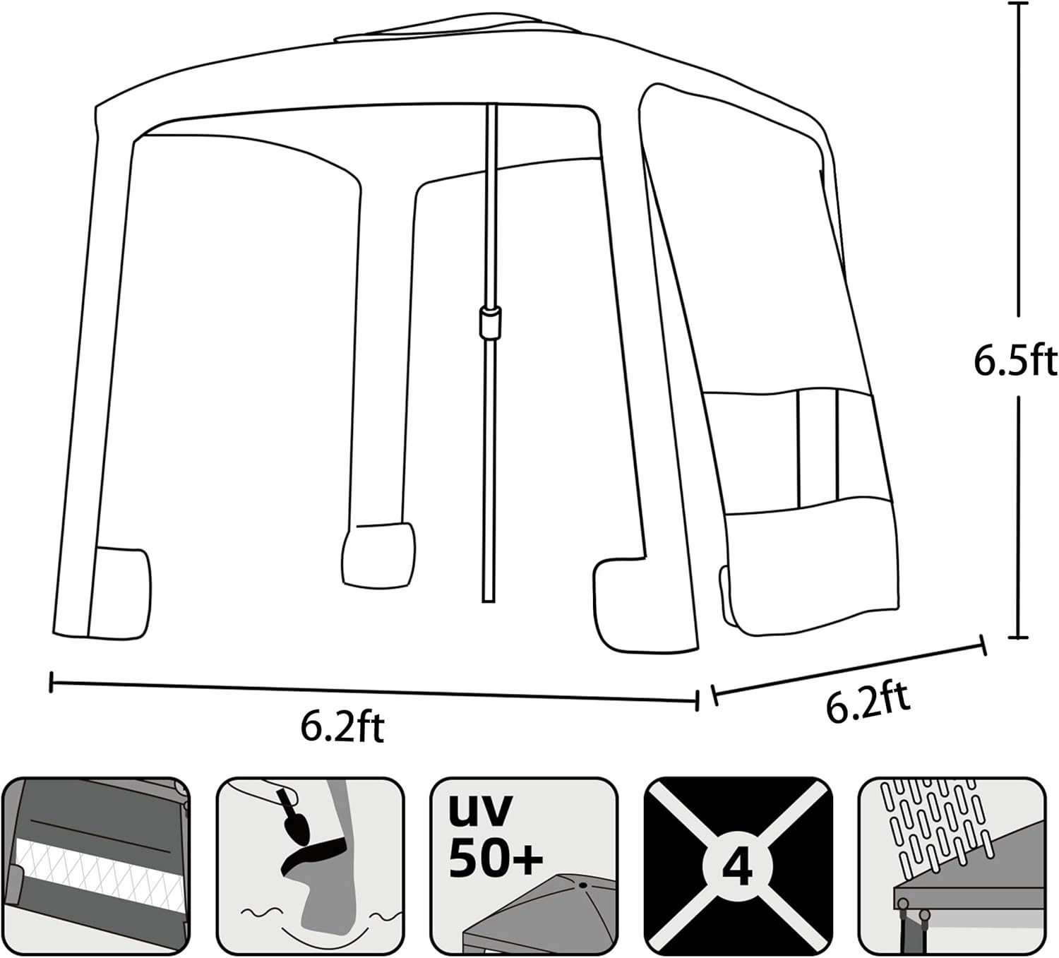 AMMSUN Beach Cabana, 6.2'×6.2' Beach Canopy, Easy Set up and Take Down, Cabana Tent with Sand Pockets, Instant Sun Shade with Side Wall, Elegant Pink