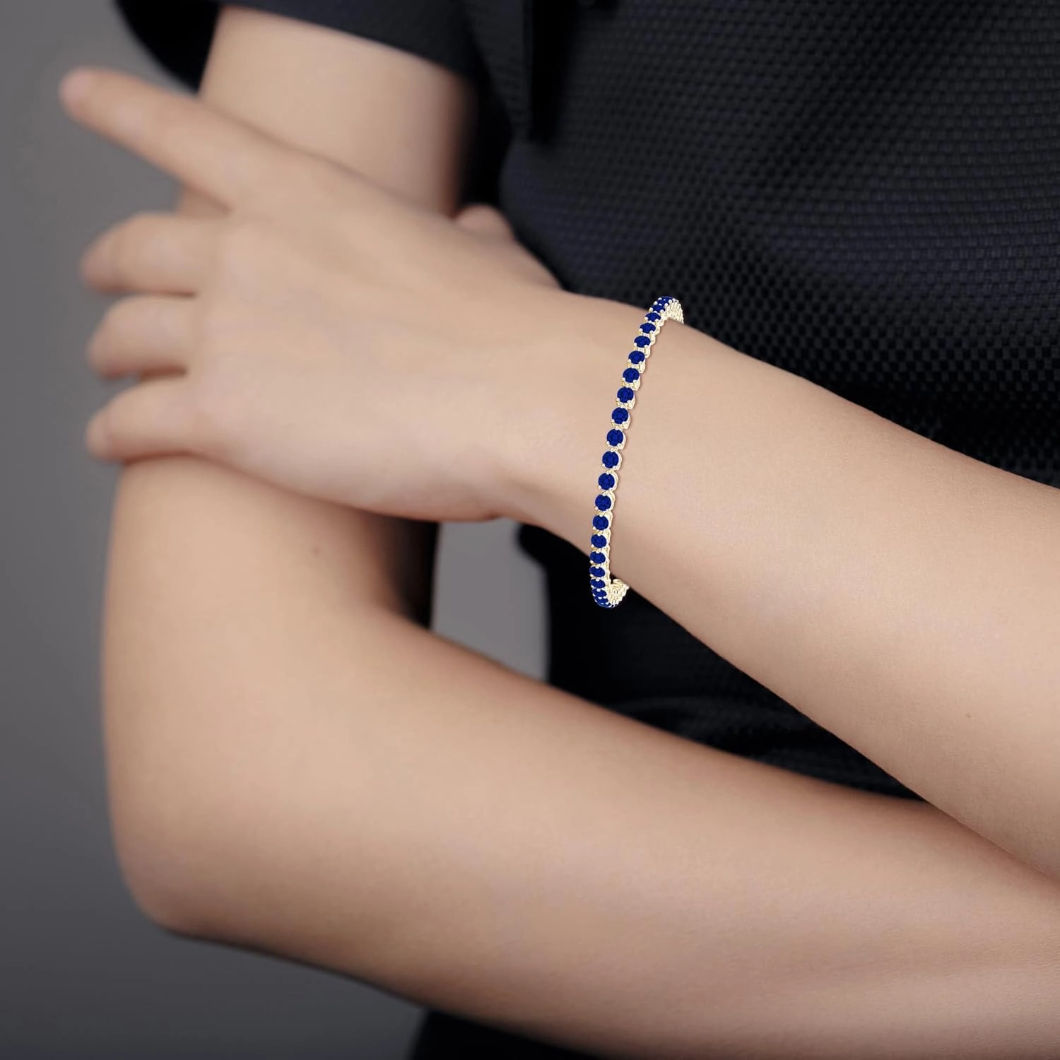 Angara Lab Grown Round Blue Sapphire Link Tennis Bracelet in 14K Solid Gold | Birthday, Engagement, Anniversary, Wedding Jewelry Gift for Women