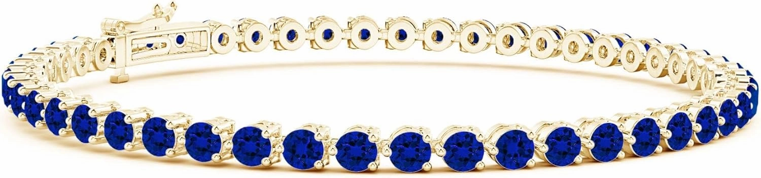 Angara Lab Grown Round Blue Sapphire Link Tennis Bracelet in 14K Solid Gold | Birthday, Engagement, Anniversary, Wedding Jewelry Gift for Women