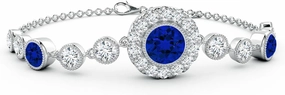 Angara Lab Grown Vintage Style Bezel-Set Sapphire and Lab Diamond Bracelet in 14K Solid Gold | Birthday, Engagement, Anniversary, Wedding Jewelry Gift for Women