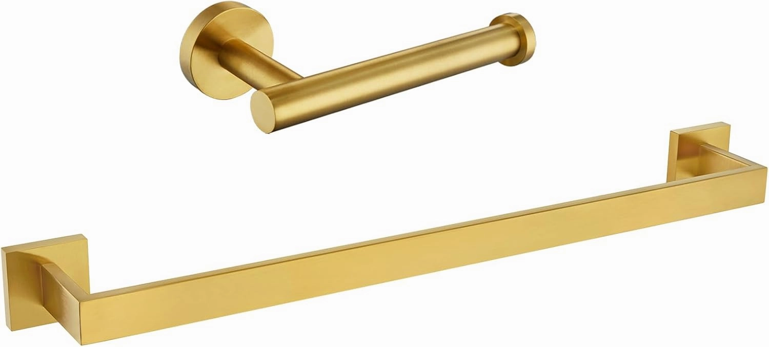 Angle Simple Toilet Paper Holder Bundle with Towel Bar (Brushed Gold)