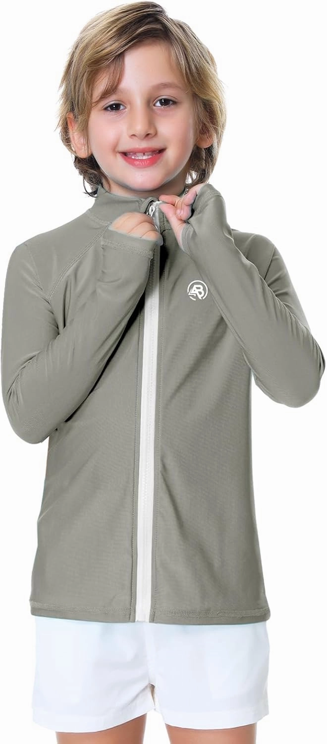 AOBUTE Unisex Kids Zipper Rash Guard Boys UPF 50  UV Protection Sun Shirt with Thumb Hole 3-12 Years