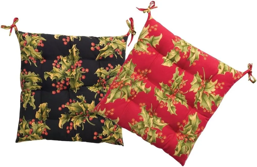 April Cornell Chair Cushion, Reversible Holly Red and Black