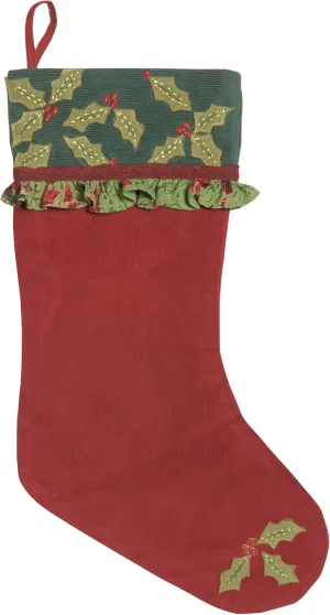 April Cornell Stocking, Holly Corduroy Red