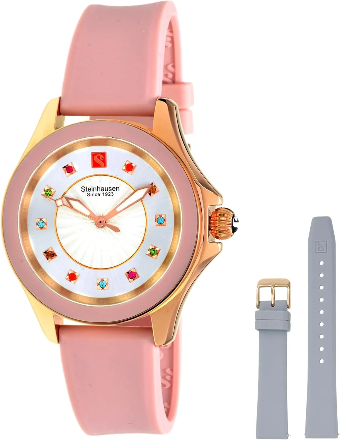 Arbon Collection Pink Stainless Steel Women's Watch with Extra Grey Silicone Interchangable Band