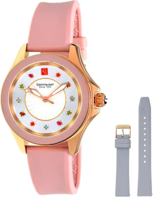 Arbon Collection Pink Stainless Steel Women's Watch with Extra Grey Silicone Interchangable Band