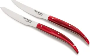 Arcos - Chef Jose Andres Knives | 2-Piece Steak Knife Set. 4 Inch Steak and Meat Knife in Nitrum Stainless Steel. Ergonomic Vibrant Red Marbled Handle