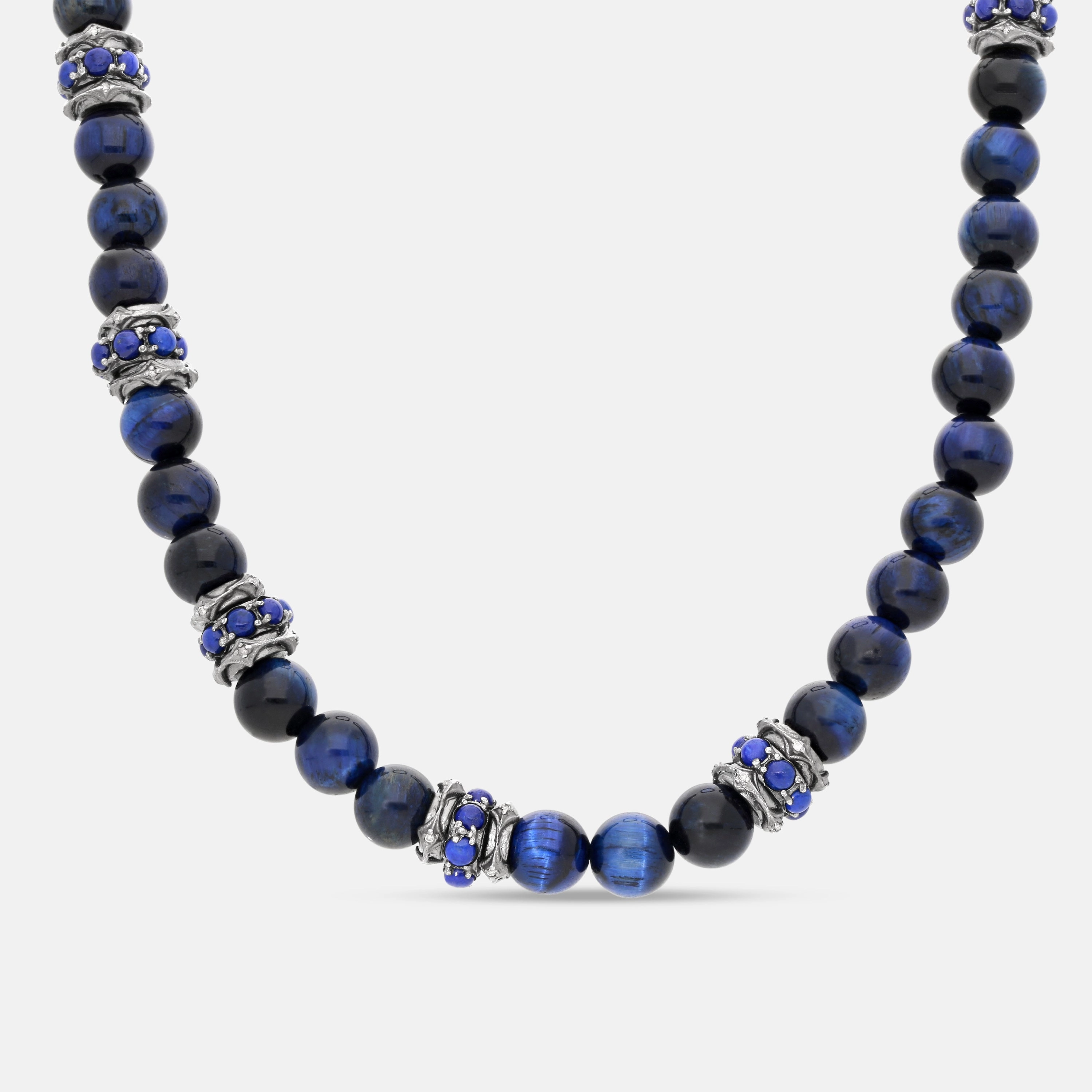 Armenta Men's Sterling Silver Champagne Diamond & Lapis Beaded Necklace 22345