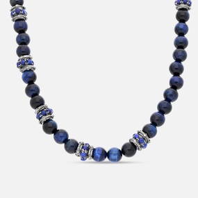Armenta Men's Sterling Silver Champagne Diamond & Lapis Beaded Necklace 22345