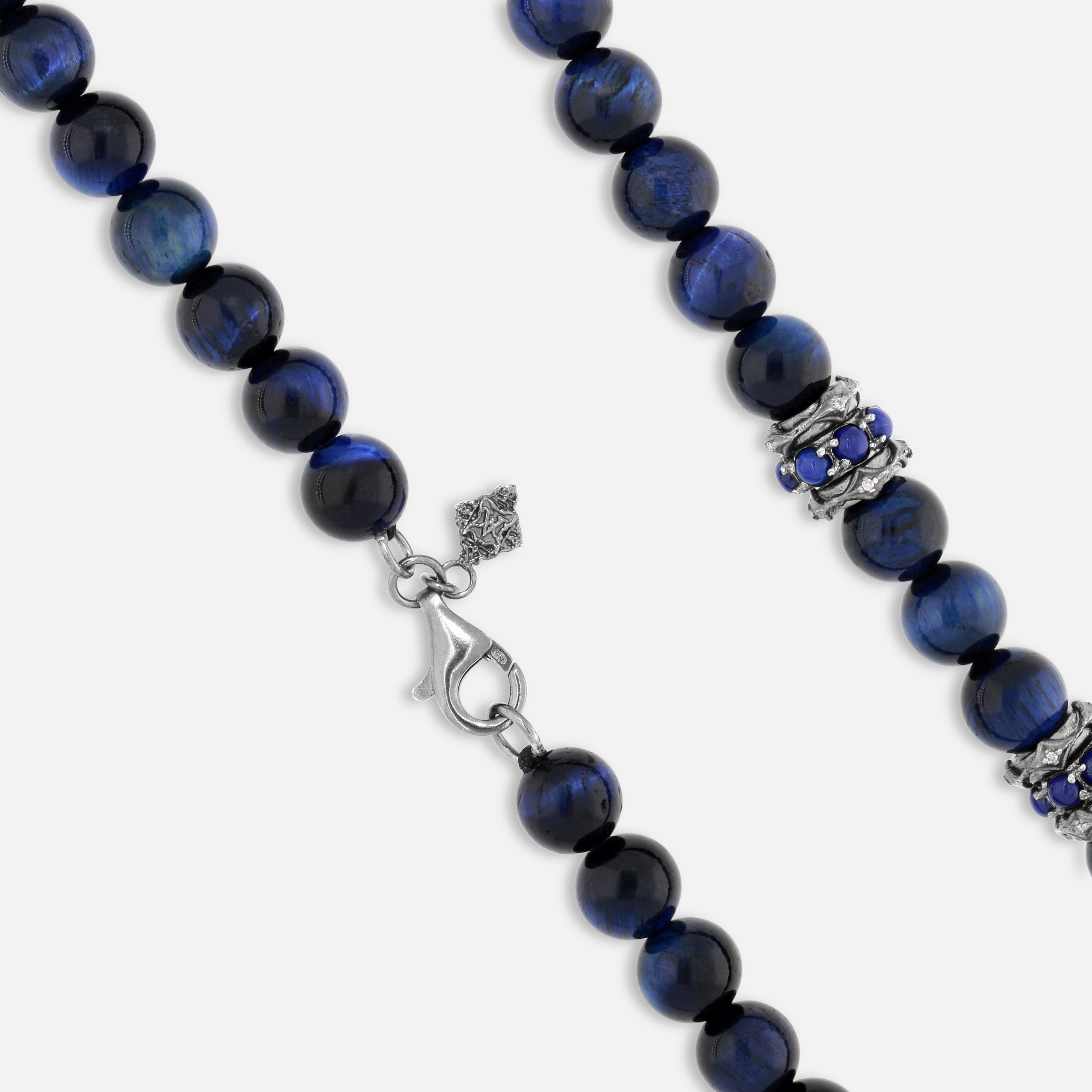 Armenta Men's Sterling Silver Champagne Diamond & Lapis Beaded Necklace 22345