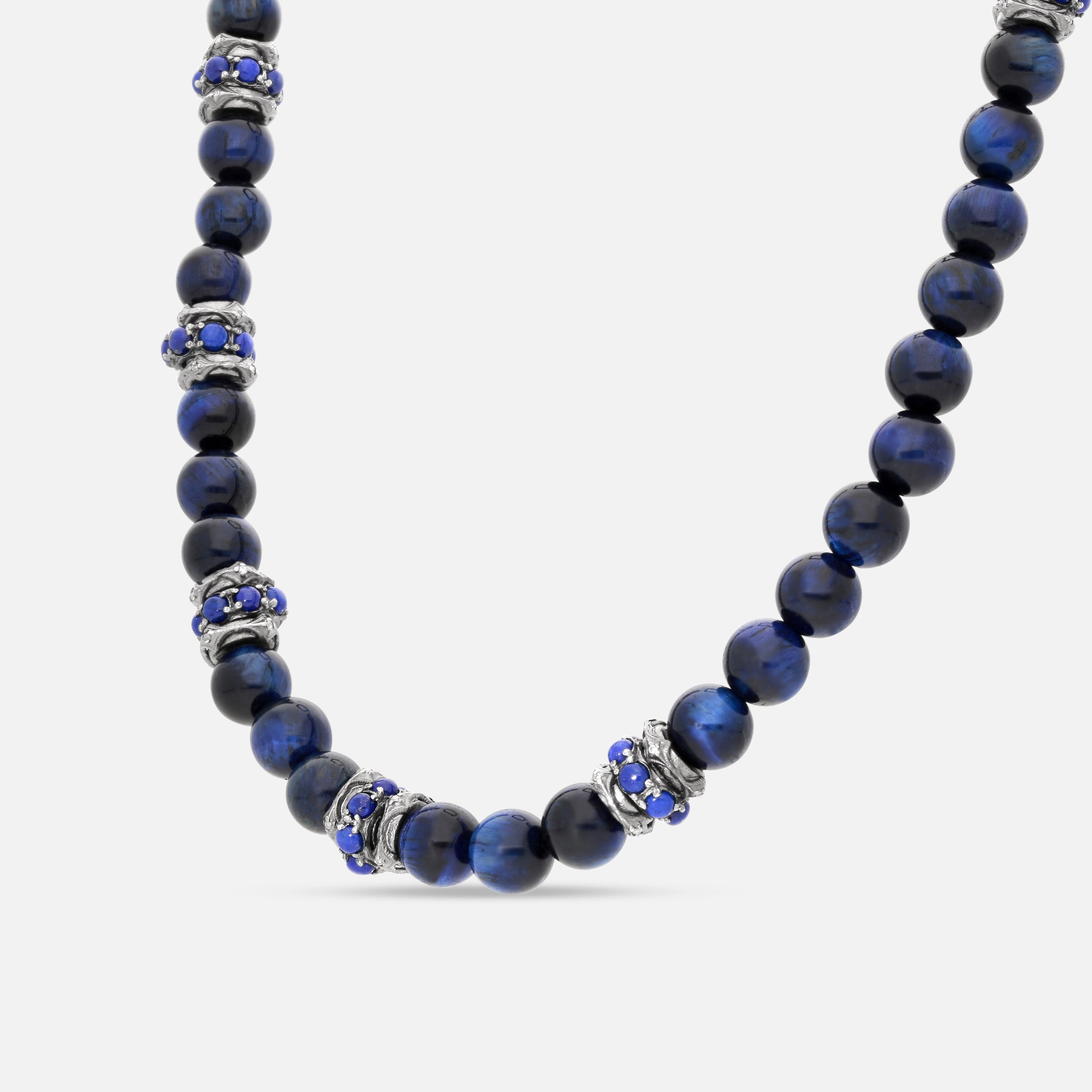 Armenta Men's Sterling Silver Champagne Diamond & Lapis Beaded Necklace 22345