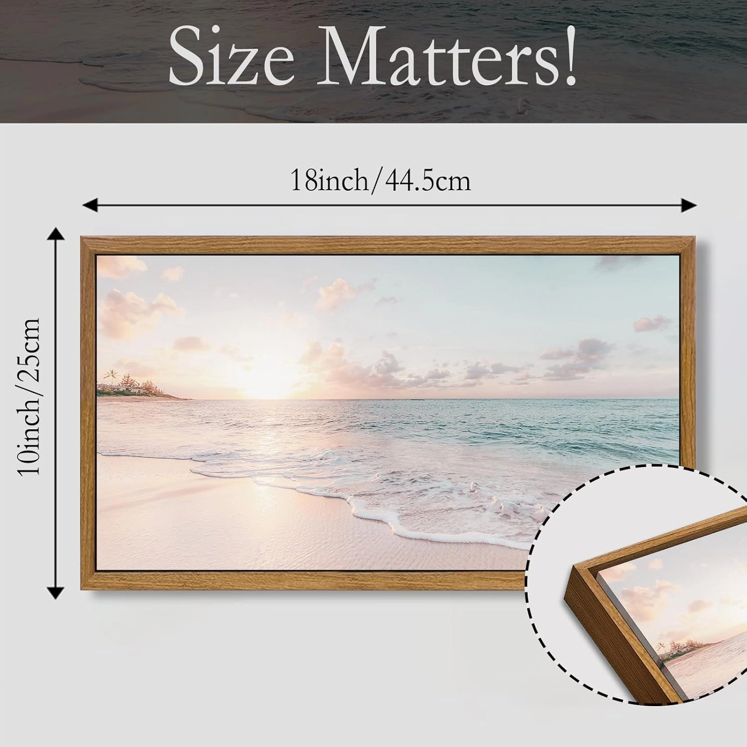 Aroutde Framed Beach Coastal Canvas Wall Art Coastal Sunset Picture Canvas Art Wall Decor for Bedroom Ocean Beach Pastel Golden Hour Framed Artwork for Living Room Bathroom Decor 18''x10''