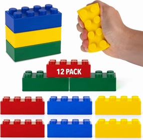 ArtCreativity Building Block Stress Relief Toys for Kids, Set of 12, Stacking Construction Foam Squeeze Toys in 4 Vibrant Colors, Birthday Party Favors, Goodie Bag Fillers Office Gifts Sensory Fidget