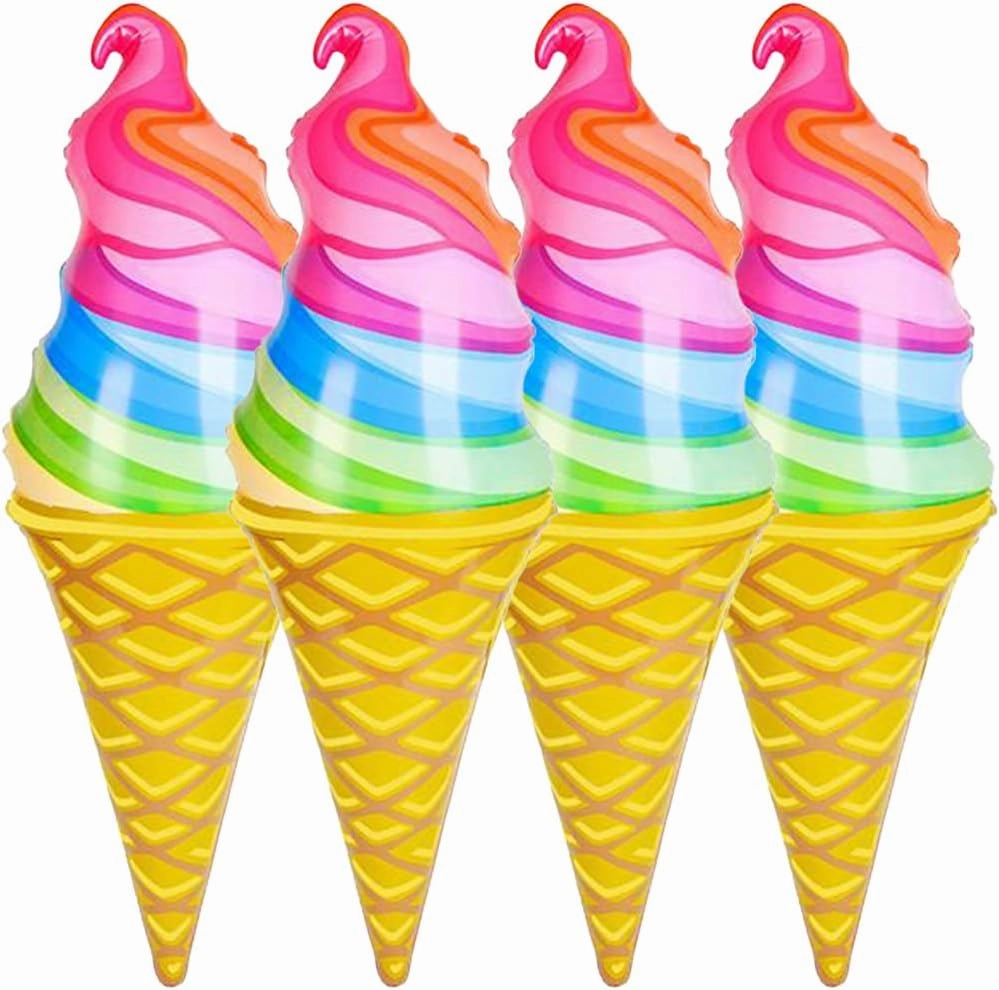 ArtCreativity Rainbow Ice Cream Cone Inflates, Set of 4, Inflatable Icecream Toys with Vibrant Colors, Ice Cream Party Decorations, Fun Party Inflates, Kids’ Swimming Pool Toys, 33 Inches