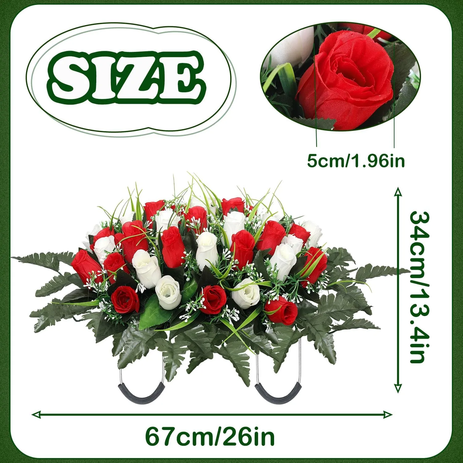 Artificial Cemetery Flower Headstone Flower Saddle Grave Rose Flowers for Cemetery Non-Bleed Colors Windpoof (Red)