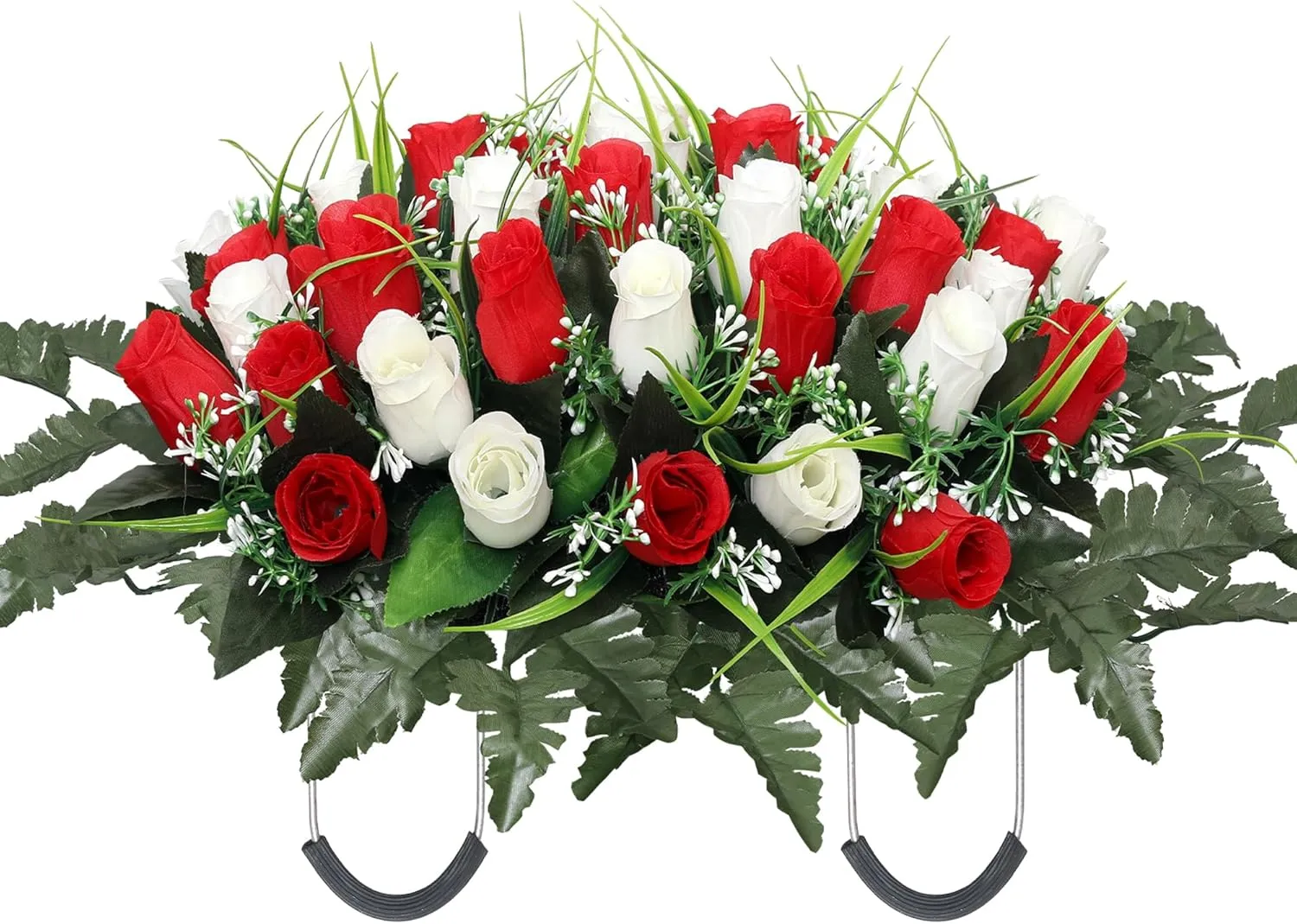 Artificial Cemetery Flower Headstone Flower Saddle Grave Rose Flowers for Cemetery Non-Bleed Colors Windpoof (Red)