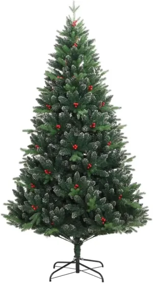Artificial Hinged Christmas Tree with Red Berries, 59.1 inches Tall, Lifelike Appearance, Indoor and Outdoor Use, Green