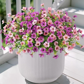 Artificial Fake Plants Flowers for Outdoor Spring Summer Decor, 12 Bundles Faux Silk Daisy for Planter Pot Colorful UV Resistant Look Real for Front Door Porch Patio Outside Yard(Purple Pink)