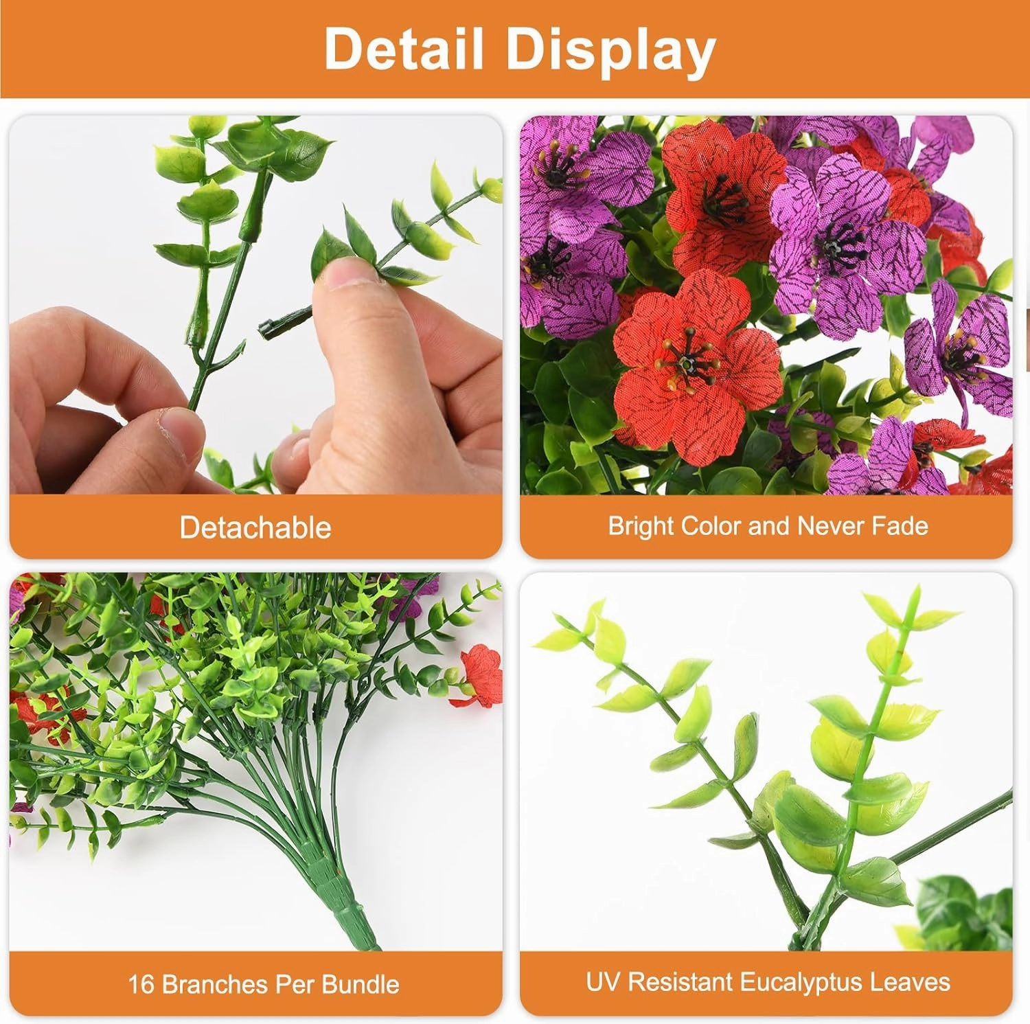 Artificial Hanging Flowers for Outdoors, 2 Pcs Fake Hanging Plant Spring Summer Decor, UV Resistant No Fade Faux Flower for Front Door Porch Planter Patio Yard Garden(Red Purple)