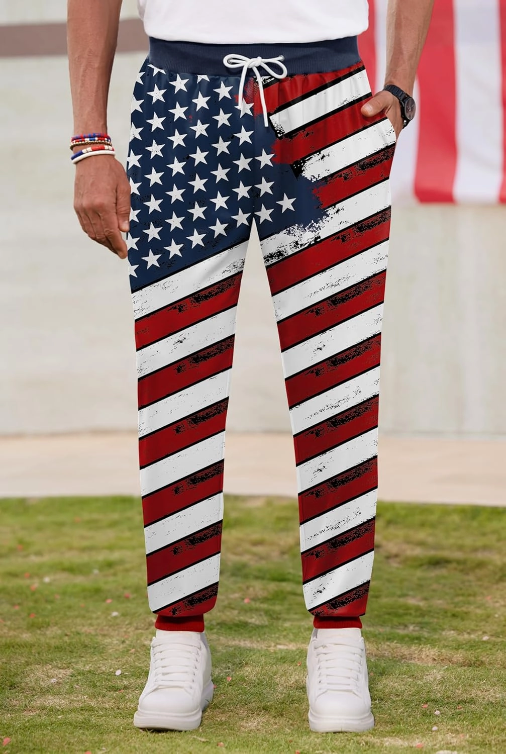 Arvilhill Men's 4th of July Drawstring Pants 1776 Joggers Patriotic American Flag Sweatpants (S-3XL)