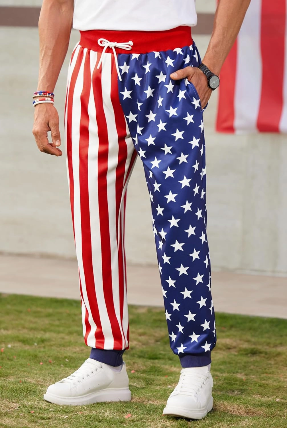 Arvilhill Men's 4th of July Drawstring Pants 1776 Joggers Patriotic American Flag Sweatpants (S-3XL)