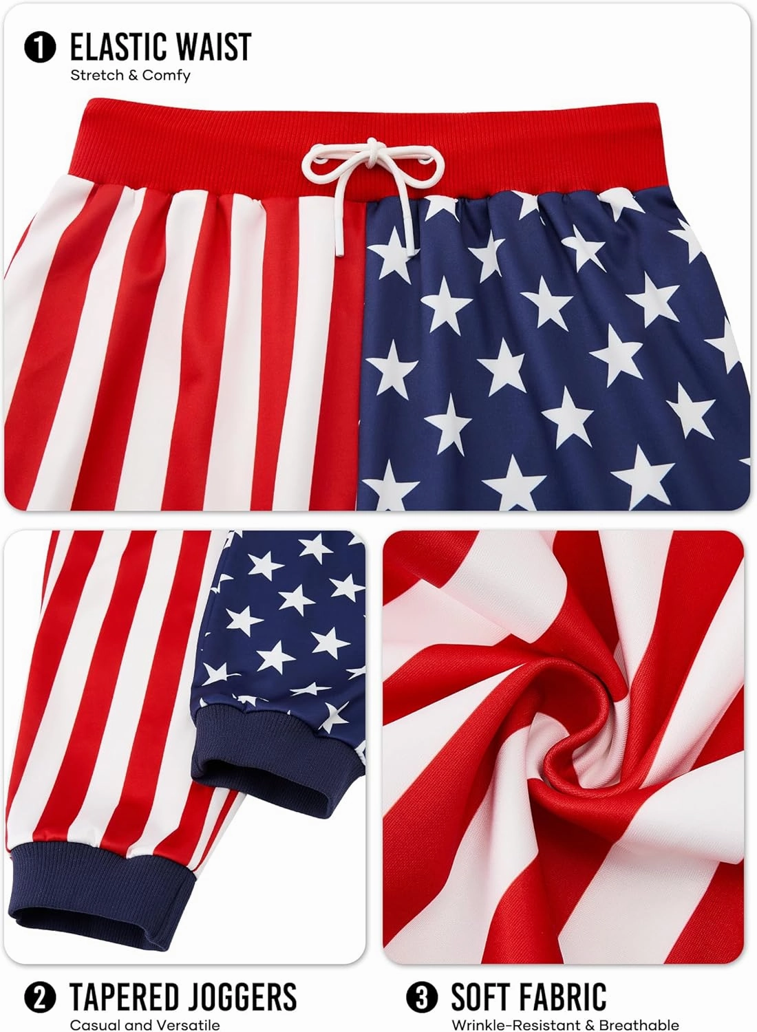 Arvilhill Men's 4th of July Drawstring Pants 1776 Joggers Patriotic American Flag Sweatpants (S-3XL)